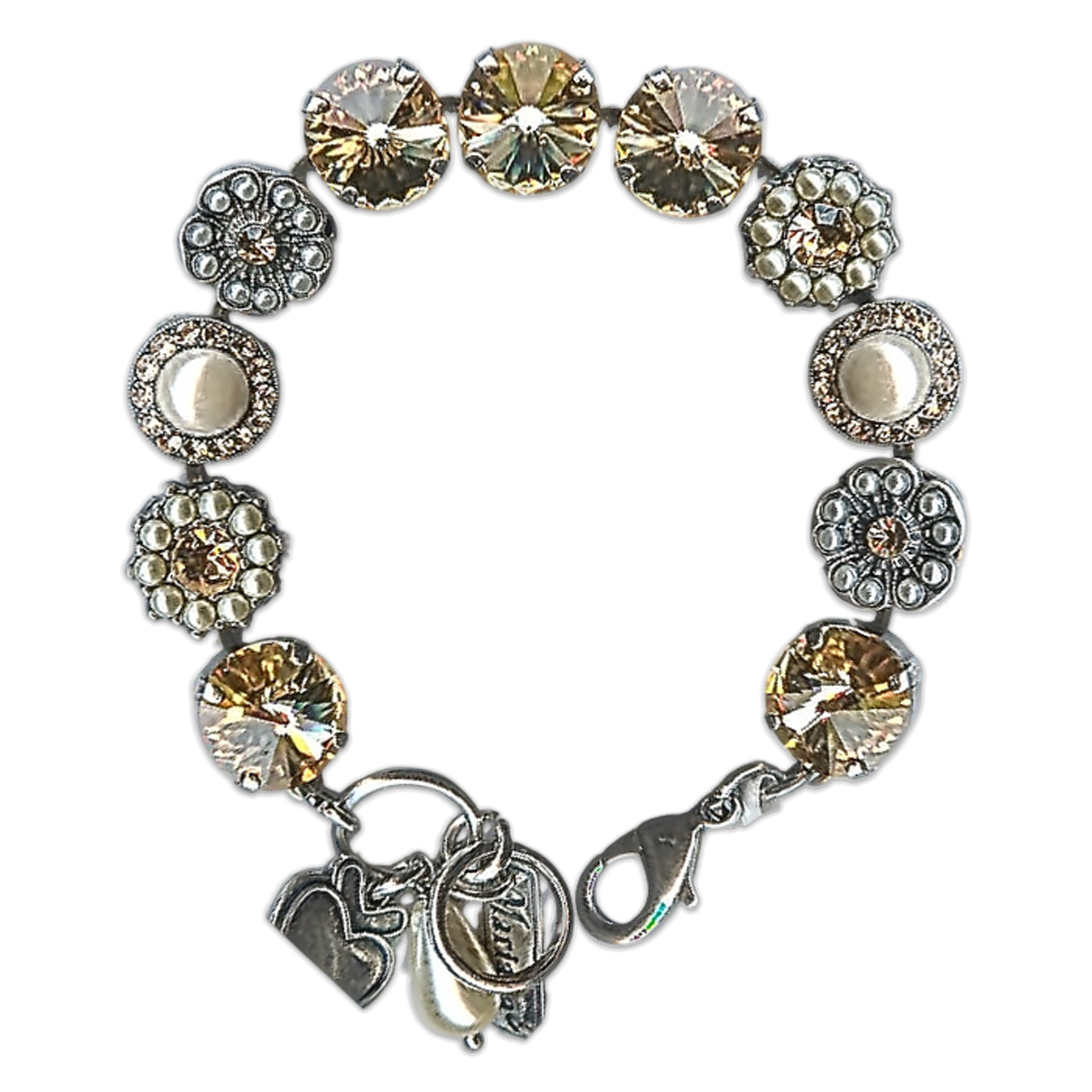 B-4084R-M48362-SP (1) Bracelet by Mariana Woman Beautiful Pearl Mineral and Peach Swarovski Crystals - Image 1