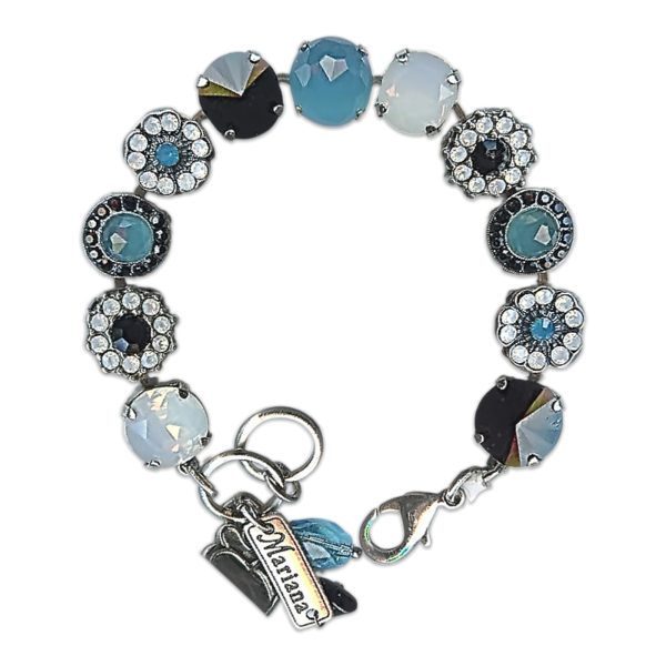 Bracelet by Mariana Woman Gorgeous Blue Quartz Mineral and Jet Swarovski Crystals