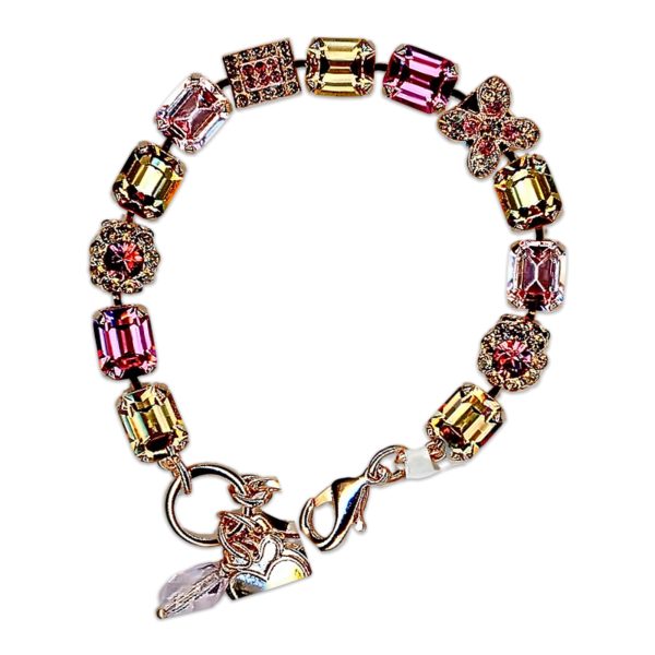 Bracelet by Mariana Woman Lovely Rose and Golden Swarovski Crystals