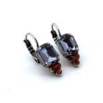 Earrings by Mariana Woman Alluring Red and Tanzanite Swarovski Crystals - Image 2