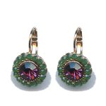 Earrings By Mariana Woman Distinctive Forest Green and Fuchsia Mineral Stone: Green Accents Swarovski Crystals - Image 2