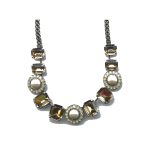 Necklace By Mariana Woman Elegant Pearl and Golden Swarovski Crystals