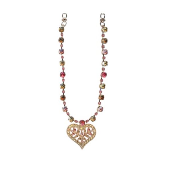 Necklace By Mariana Woman Heart Shape Pink, Golden and Rose Swarovski Crystals
