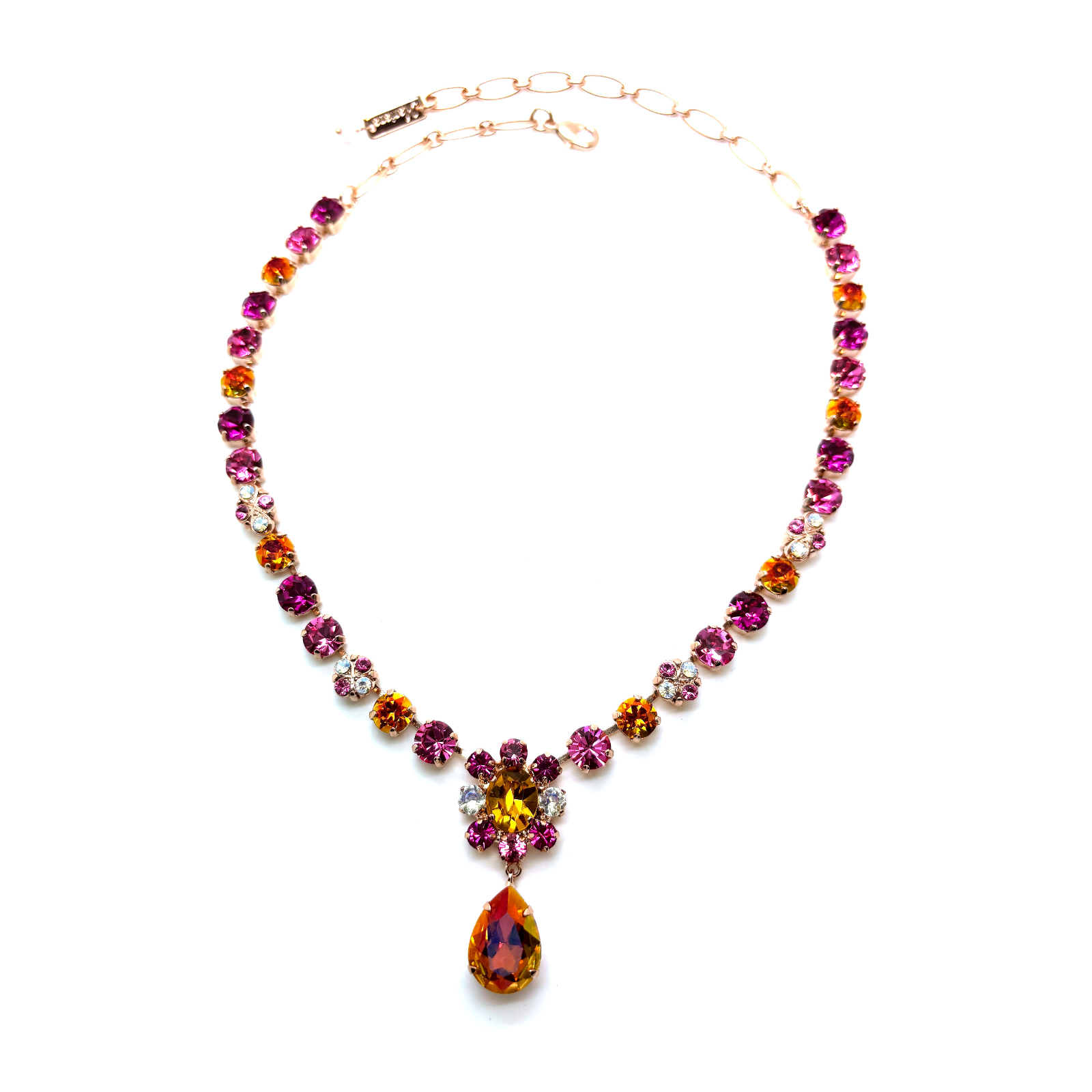 N-3252-4-4001-RG (1) Necklace By Mariana Woman Beautiful Fuchsia and Rose Swarovski Crystals - Image 1