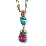 Pendant By Mariana Woman Classic Plum Purple and Aqua Blue Swarovski Crystals