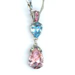 Pendant By Mariana Woman Glamorous Aquamarine and Light Rose Swarovski Crystals