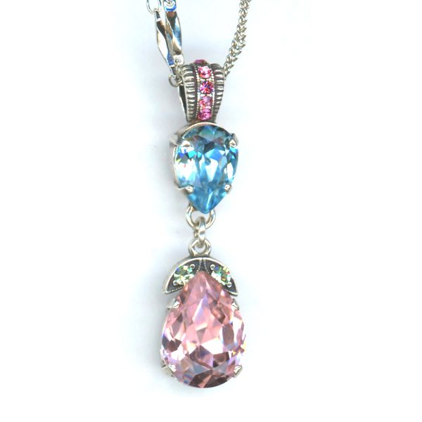 Pendant By Mariana Woman Glamorous Aquamarine and Light Rose Swarovski Crystals