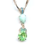 Pendant By Mariana Woman Turquoise Mineral and Peridot Swarovski Crystal