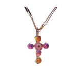 Cross Pendant By Mariana Woman Sparkling Pink Fuchsia and Opal Swarovski Crystals