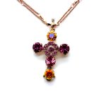Cross Pendant By Mariana Woman Sparkling Pink Fuchsia and Opal Swarovski Crystals