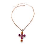 Cross Pendant By Mariana Woman Sparkling Pink Fuchsia and Opal Swarovski Crystals - Image 3
