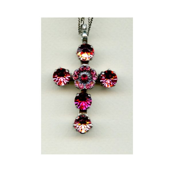 Cross Pendant By Mariana Woman Beautiful Fuchsia and Rose Swarovski Crystals