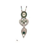 Pendant By Mariana Woman Stylish Pearl, Emerald and Lt Azure Swarovski Crystals