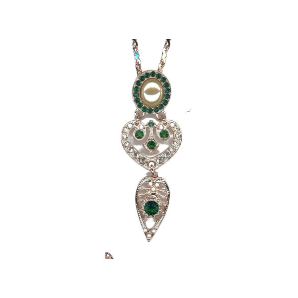 Pendant By Mariana Woman Stylish Pearl, Emerald and Lt Azure Swarovski Crystals