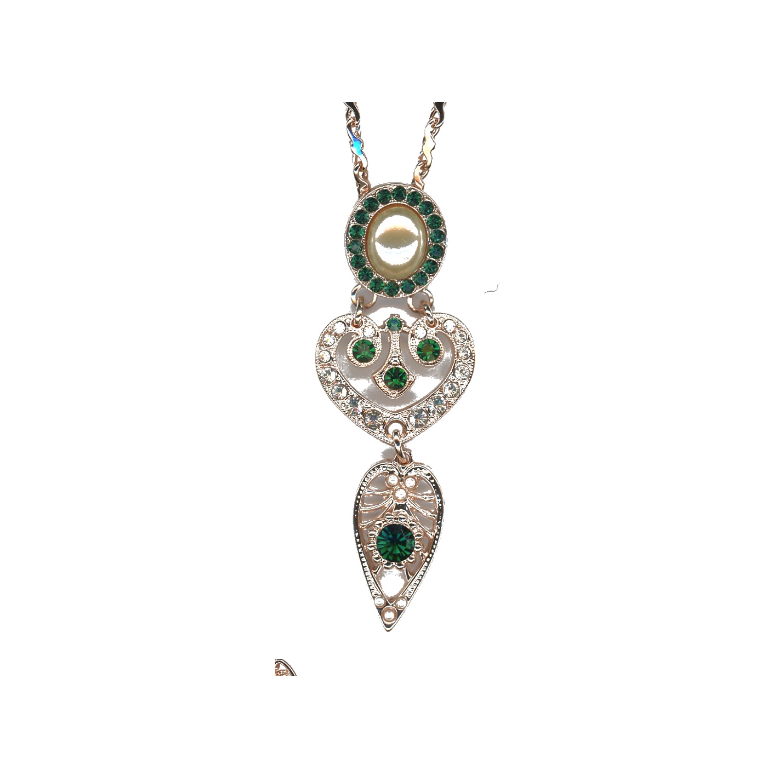 N-5423-3-139-4-RG Pendant By Mariana Woman Stylish Pearl, Emerald and Lt Azure Swarovski Crystals - Image 1