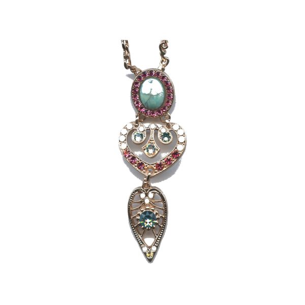 Pendant By Mariana Woman Turq. and Shell Minerals and Rose Swarovski Crystals