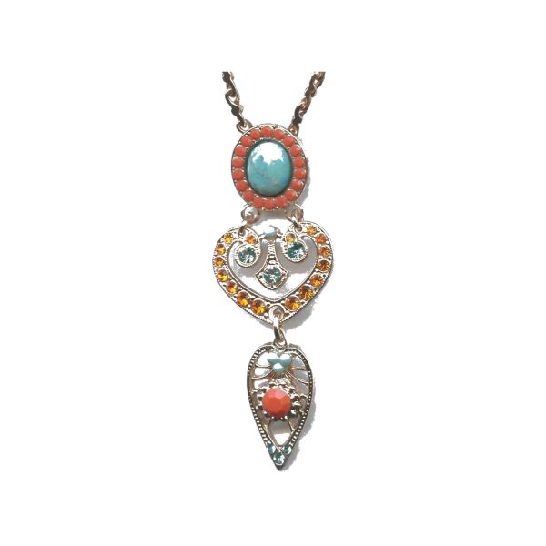 Pendant By Mariana Woman Bold Turquoise Mineral and Orange Swarovski Crystals