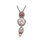 Pendant By Mariana Woman Stylish Rhodonite Mineral and Rose Swarovski Crystals