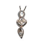 Pendant By Mariana Woman Delicate Peace White Shell Mineral and Jet Swarovski Crystals
