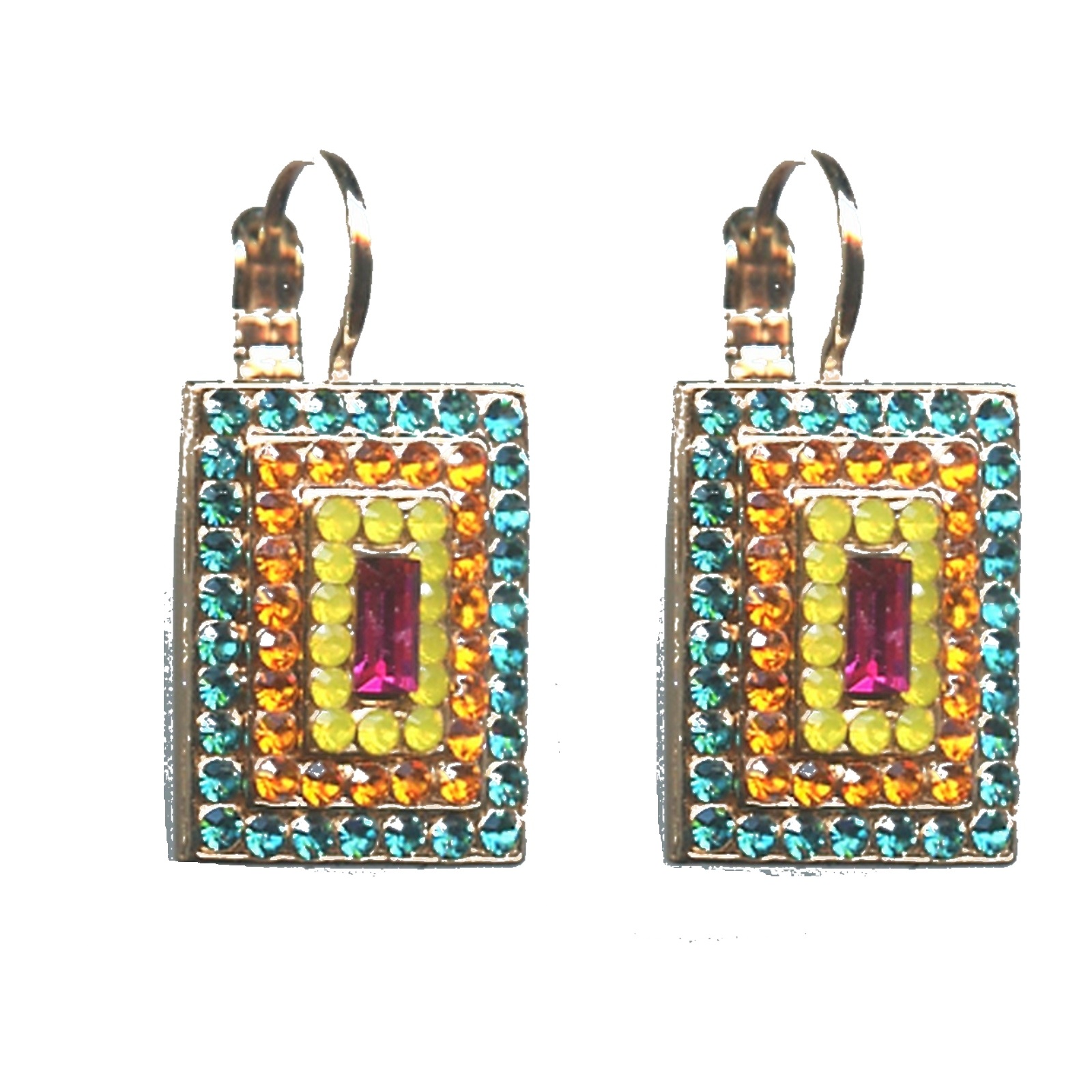 E-1000-3-1077-SP6-4 Earrings By Mariana Woman Vibrant Turquoise Mineral and Blues Swarovski Crystals - Image 1