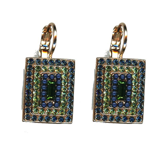 Earrings By Mariana Woman Striking Montana Blue and Emerald and Olivine Swarovski Crystals