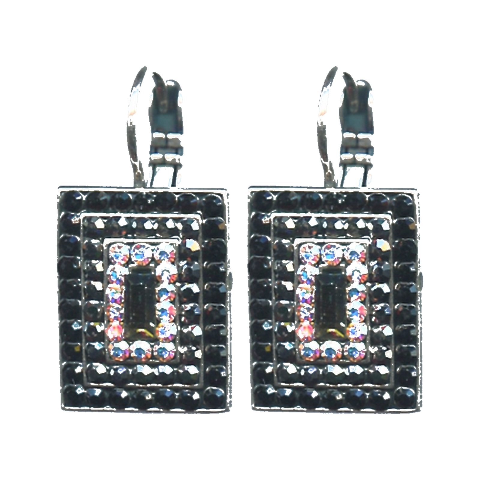 E-1000-3-3701-SP6-4 Earrings By Mariana Woman Contemporary Jet and Clear Swarovski Crystals - Image 1