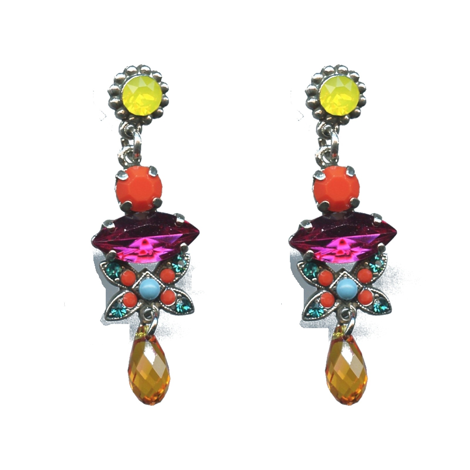 E-1001-1077-SP6 Earrings By Mariana Woman Refined Turquoise Mineral and Blues Swarovski Crystals - Image 1
