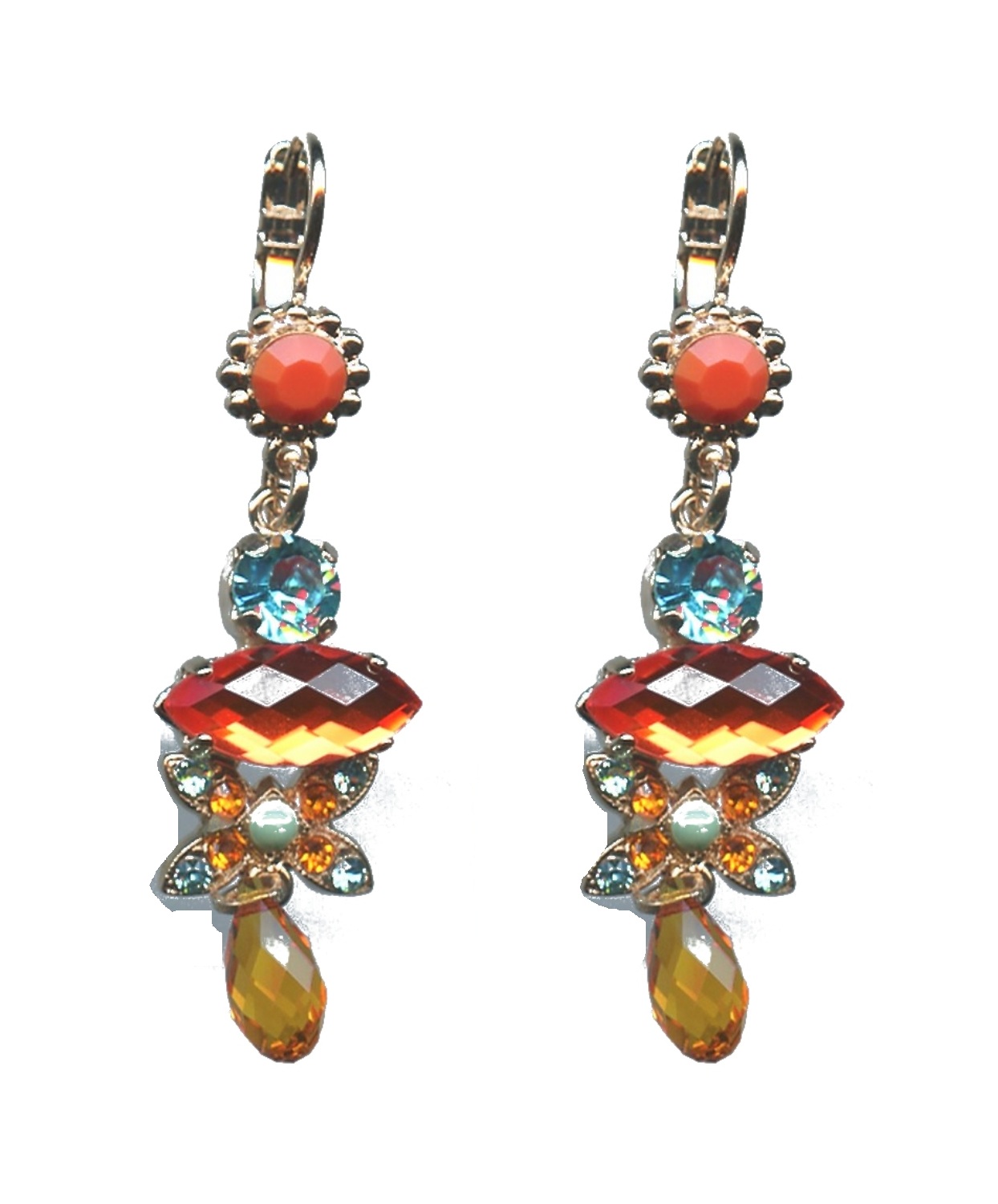 E-1001-1079-SP6 Earrings By Mariana Woman Light Turquoise and Orange Hyacinth Swarovski Crystals - Image 1
