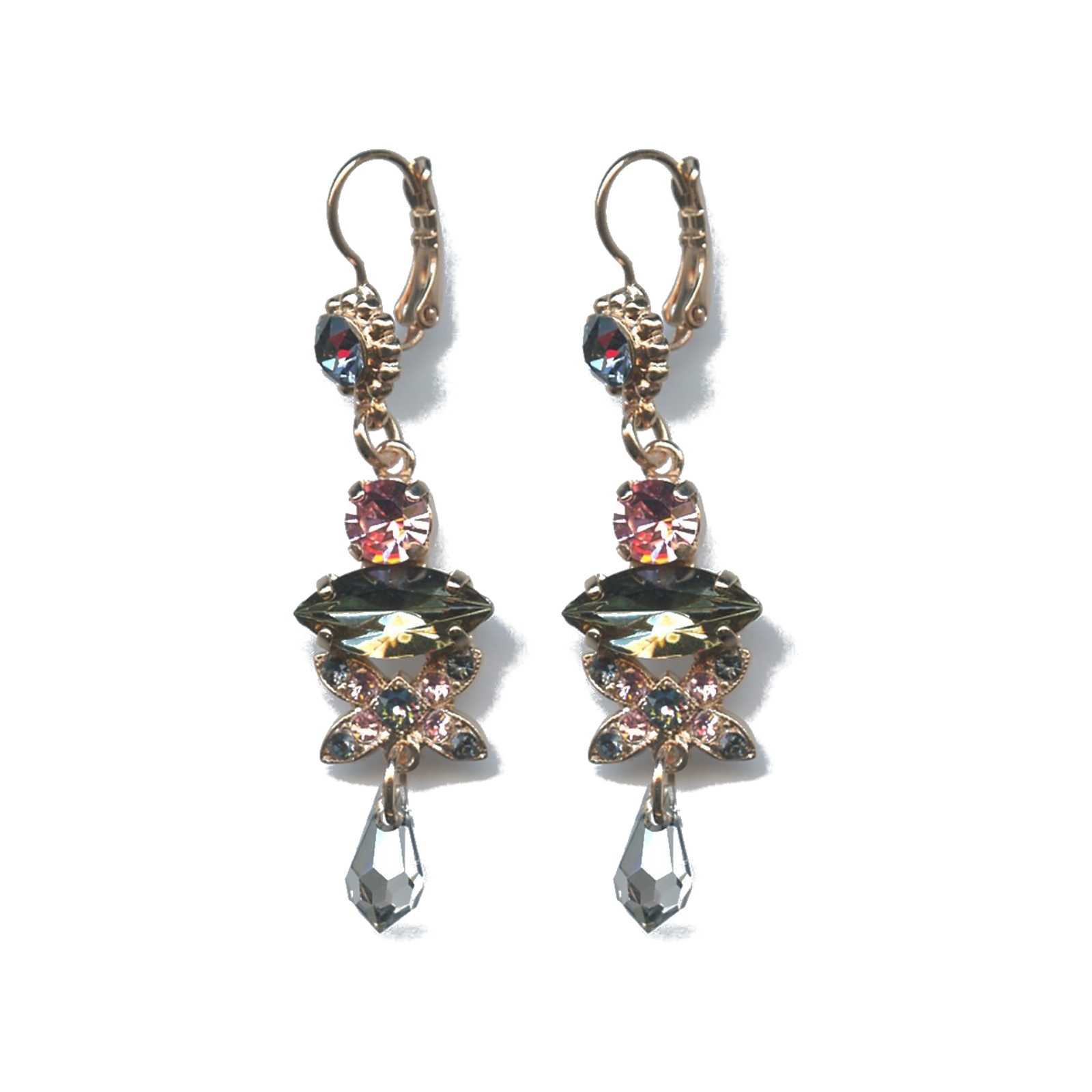 E-1001-1083-SP6 Earrings By Mariana Woman Snowflake Mineral and Light Rose Swarovski Crystals - Image 1