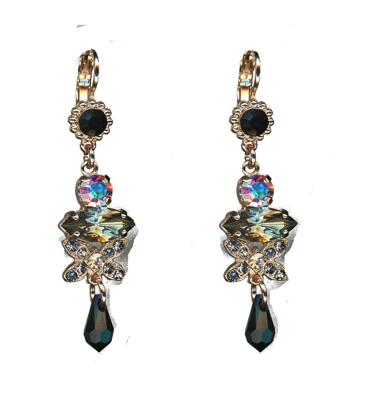 E-1001-1094-SP6 Earrings By Mariana Woman Modern Morion and Silver Night Swarovski Crystals - Image 1