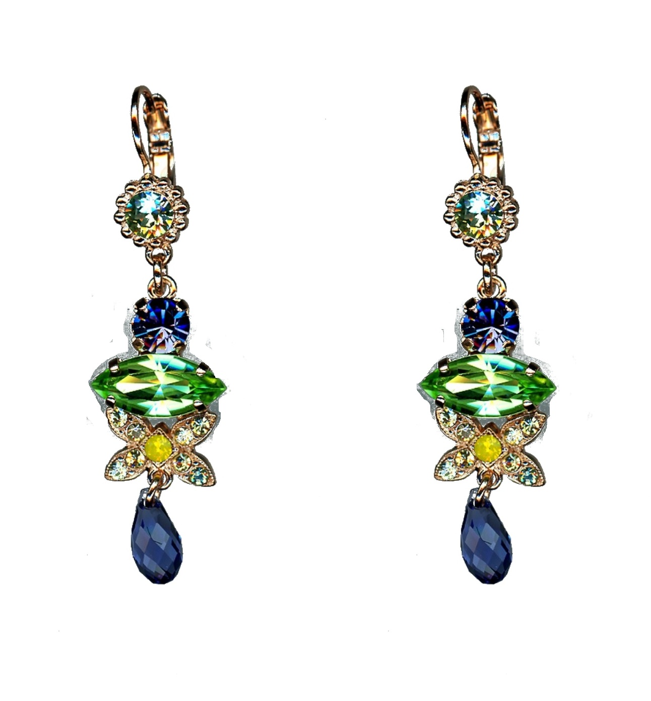 E-1001-1117-SP6 Earrings By Mariana Woman Yellow Opalescent and Green and Swarovski Crystals - Image 1