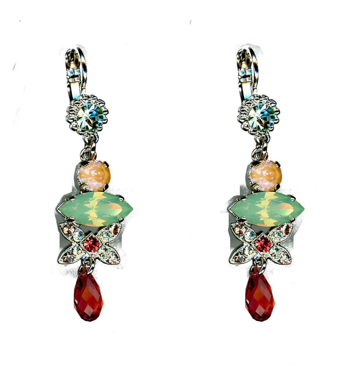 E-1001-1120-SP6 Earrings By Mariana Woman Chic Chrysolite Opal and Rose Peach Swarovski Crystals - Image 1