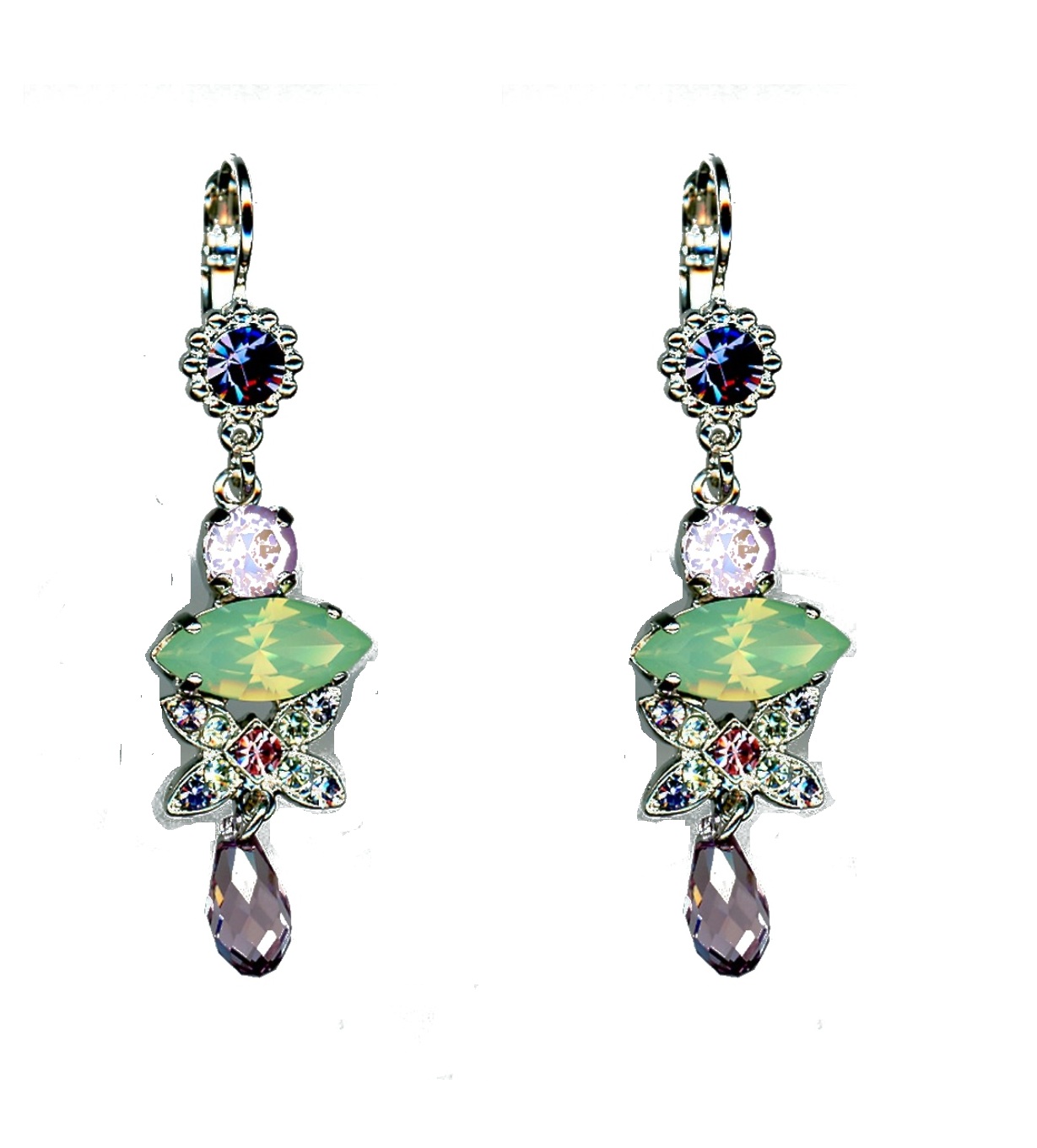 E-1001-1122-SP6 Earrings By Mariana Woman Chic Cyclamen Opal and Tanzanite Swarovski Crystals - Image 1