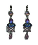 Earrings By Mariana Woman Amethyst and Tanzanite and Cyclamen Swarovski Crystals - Image 2