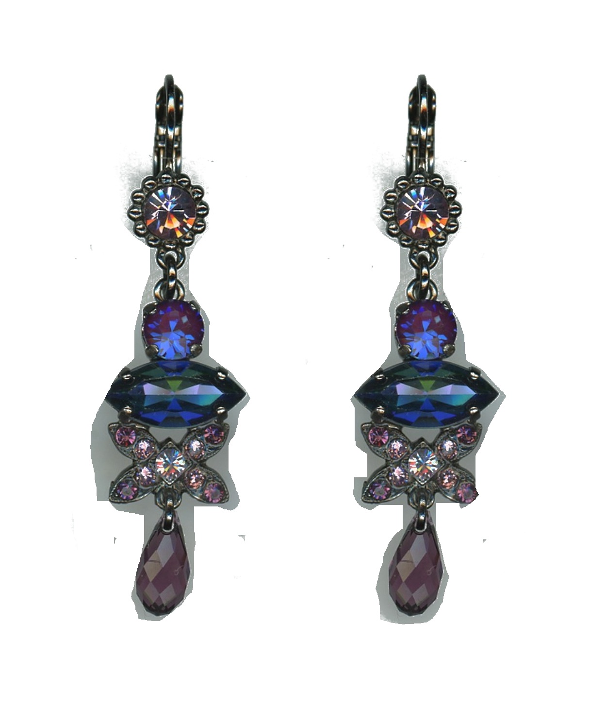 E-1001-1134-SP6 Earrings By Mariana Woman Amethyst and Tanzanite and Cyclamen Swarovski Crystals - Image 1