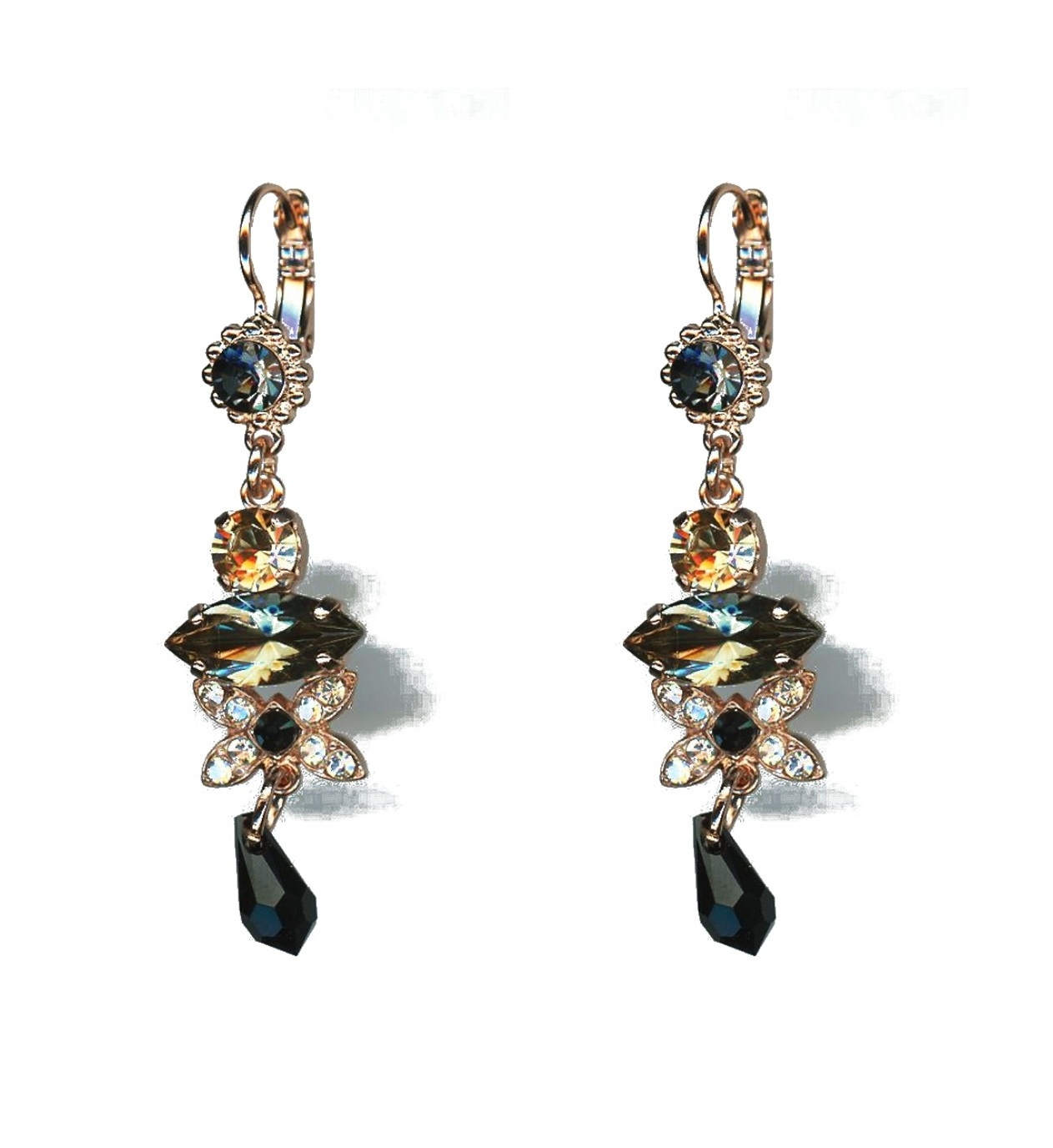 E-1001-1908-SP6 Earrings By Mariana Woman Elegant Jet and Black Diamond Swarovski Crystals - Image 1