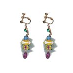 Earrings By Mariana Woman Radiant and Coral and Teal Swarovski Crystals - Image 2