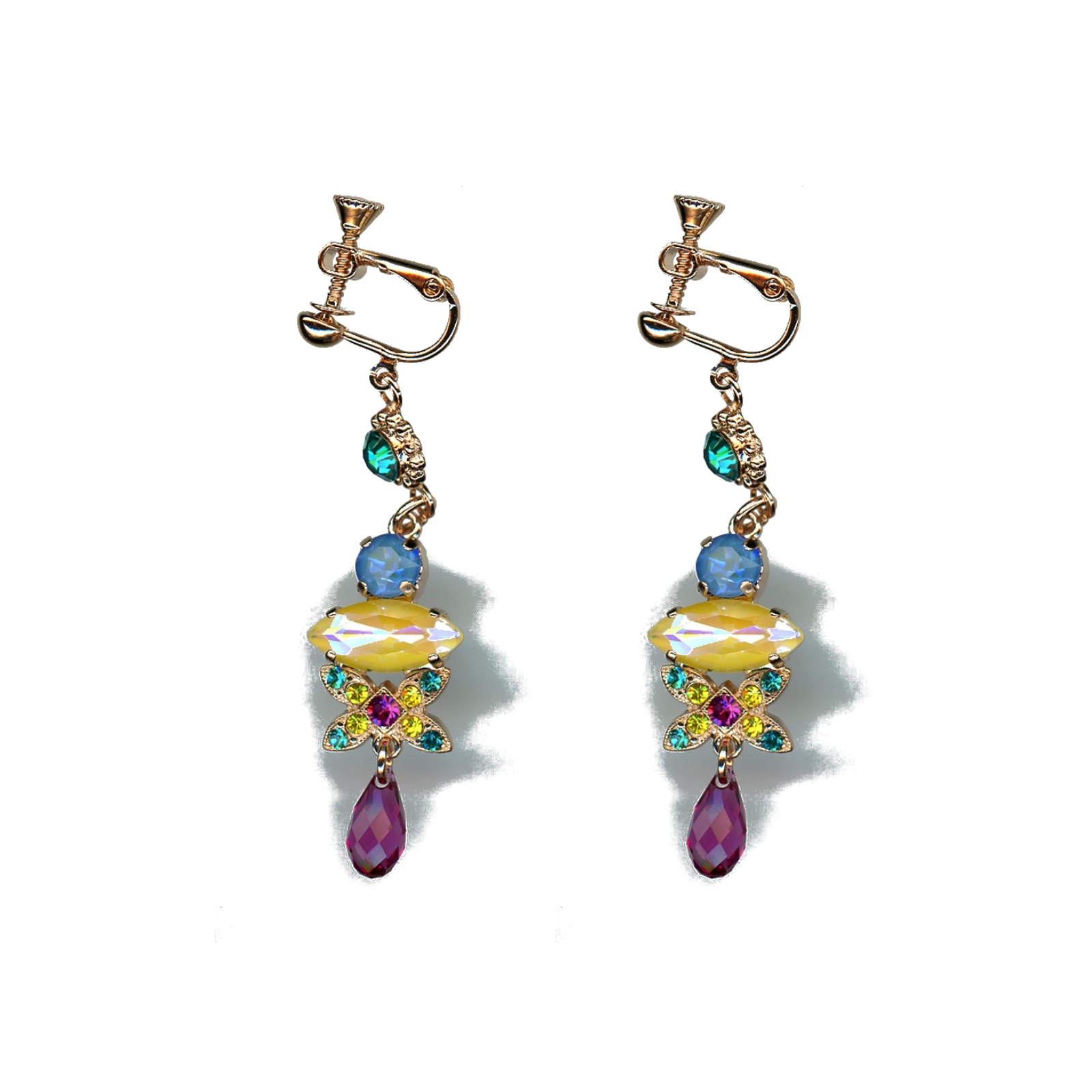 E-1001-1909-SP6 Earrings By Mariana Woman Radiant and Coral and Teal Swarovski Crystals - Image 1