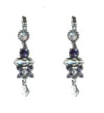 Earrings By Mariana Woman Purple Velvet and Crystal Clear Swarovski Crystals