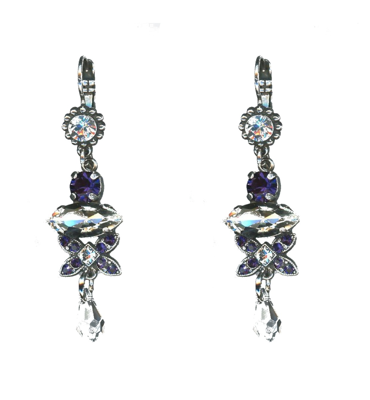 E-1001-277001-SP6 Earrings By Mariana Woman Purple Velvet and Crystal Clear Swarovski Crystals - Image 1