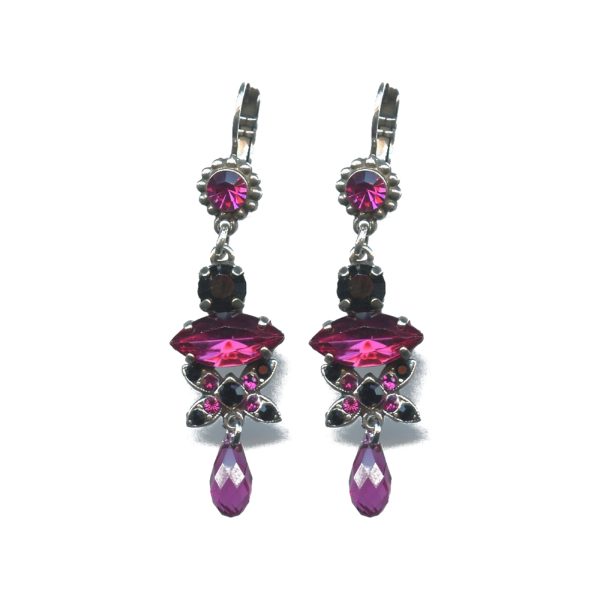 Earrings By Mariana Woman Striking Jet and Fuchsia Swarovski Crystals