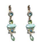 Earrings By Mariana Woman Turquoise Mineral and Blue Opal Swarovski Crystals