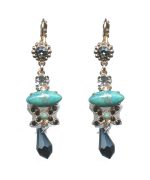 Earrings By Mariana Woman Exquisite Turquoise Mineral and Jet Swarovski Crystals - Image 2