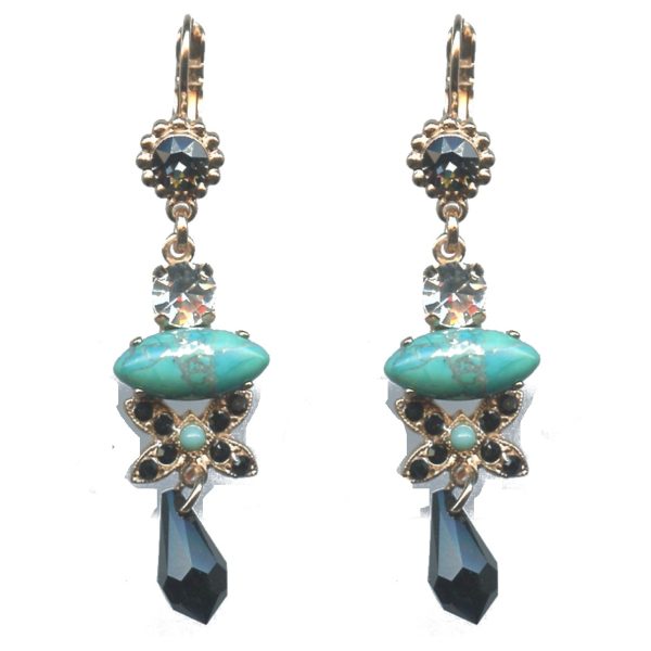 Earrings By Mariana Woman Exquisite Turquoise Mineral and Jet Swarovski Crystals