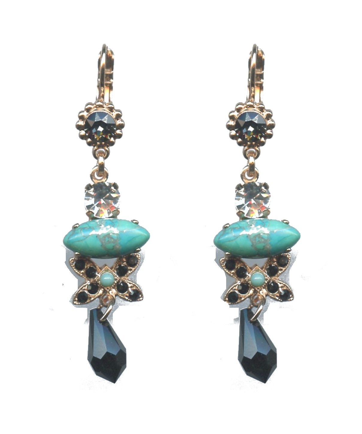 E-1001-M1081-SP6 Earrings By Mariana Woman Exquisite Turquoise Mineral and Jet Swarovski Crystals - Image 1