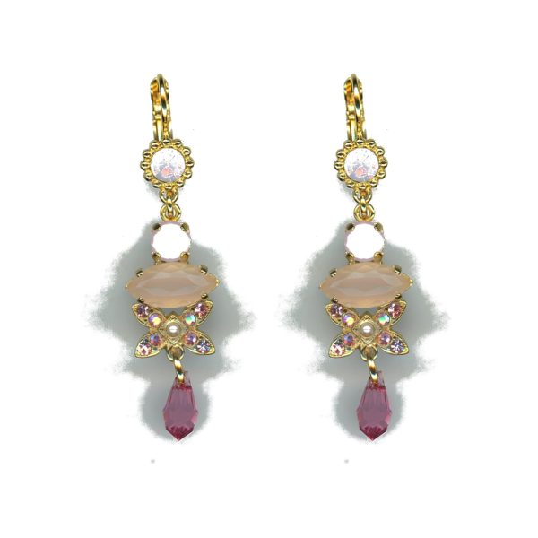Earrings By Mariana Woman Chic Quartz Mineral and Light Rose Swarovski Crystals