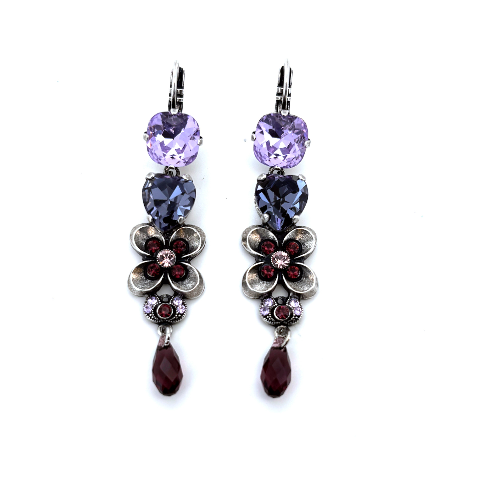 E-1140-10-1134-SP6 (1) Earrings By Mariana Woman Heart and Flower Tanzanite Swarovski Crystals - Image 1