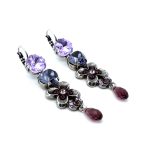 Earrings By Mariana Woman Heart and Flower Tanzanite Swarovski Crystals - Image 4