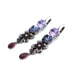 Earrings By Mariana Woman Heart and Flower Tanzanite Swarovski Crystals - Image 2
