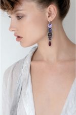 Earrings By Mariana Woman Heart and Flower Tanzanite Swarovski Crystals - Image 3